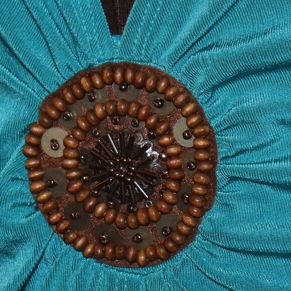 🌊🤎🌿 Choice Blouse · Turquoise & Brown · Size L - Picture 3 of 6